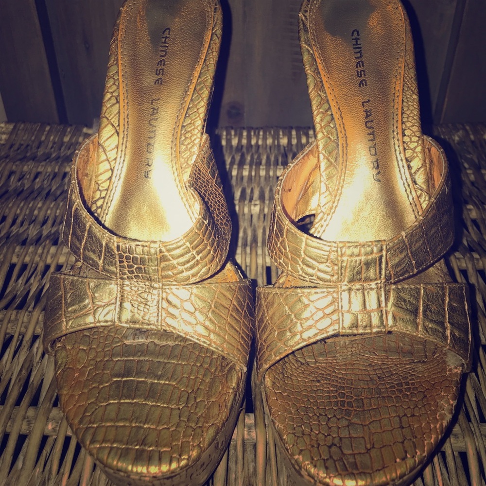 Chinese Laundry Gold Cork Wedges